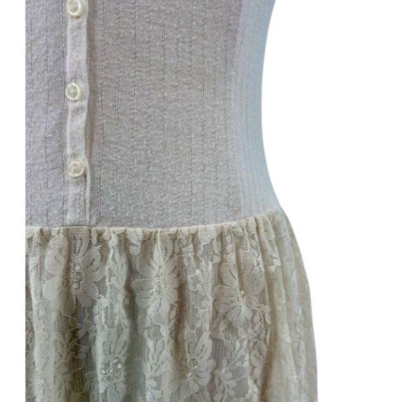 RARE Intimately Free People Boho Cottagecore Cream Lace Henley Maxi Slip Dress - Picture 5 of 16